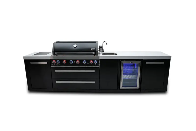 Mont Alpi Mai805-Bssbev – Black Stainless Steel 6-Burner Outdoor Kitchen Grill With Dedicated Beverage Center 1