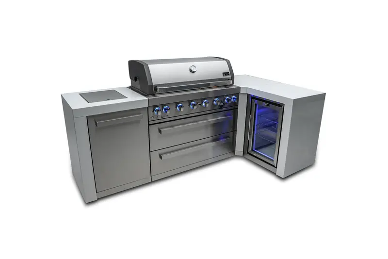 Mont Alpi Mai805-D90Fc L-Shaped 6-Burner Outdoor Kitchen Island With Refrigerated Cabinet 1