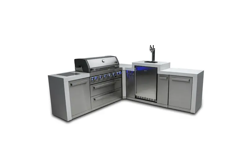 Mont Alpi Mai805-D90Keg L-Shaped 6-Burner Outdoor Kitchen Island With Kegerator 1
