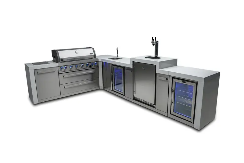 Mont Alpi Mai805-D90Kegbevfc L-Shaped 6-Burner Outdoor Kitchen Island With Kegerator, Beverage Center & Fridge 1