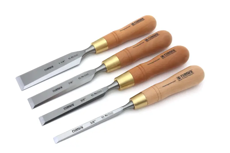 Narex 4-Piece Imperial Bevel Edge Chisel Set – 3/8", 5/8", 7/8", 1-1/4" (Model 863092) 1