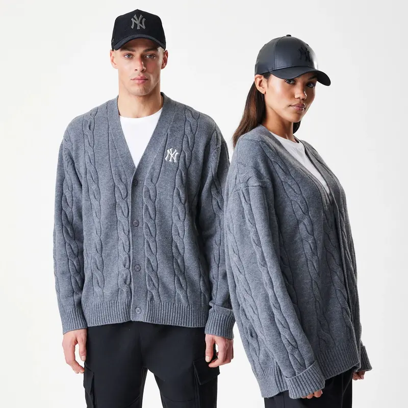 New York Yankees Mlb Dark Grey Cable Knit Cardigan 1
