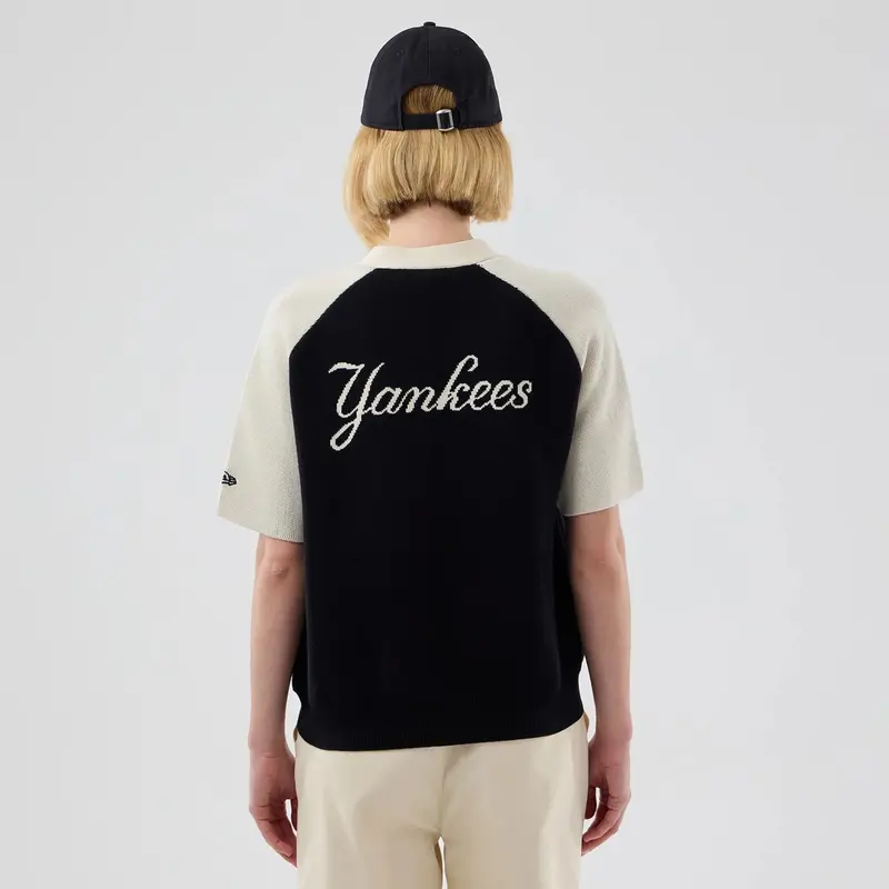 New York Yankees Women’S Black Knit Stripe Short Sleeve Cardigan 2