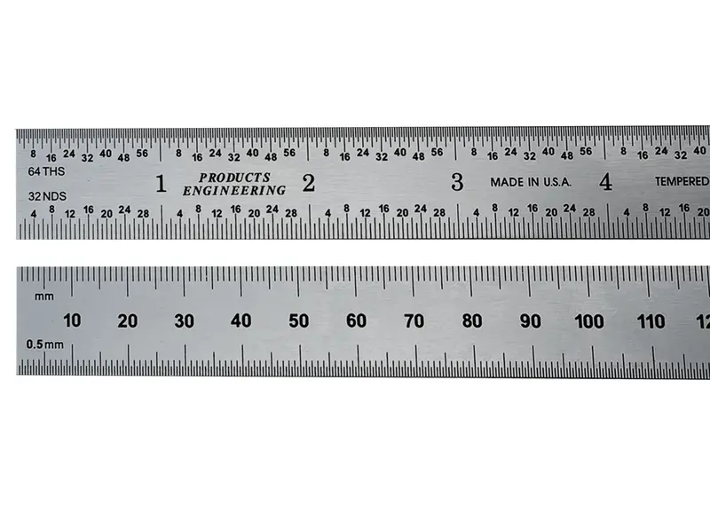Pec Tools Dual-Scale Rigid Satin Chrome Rule – English & Metric Graduations 1