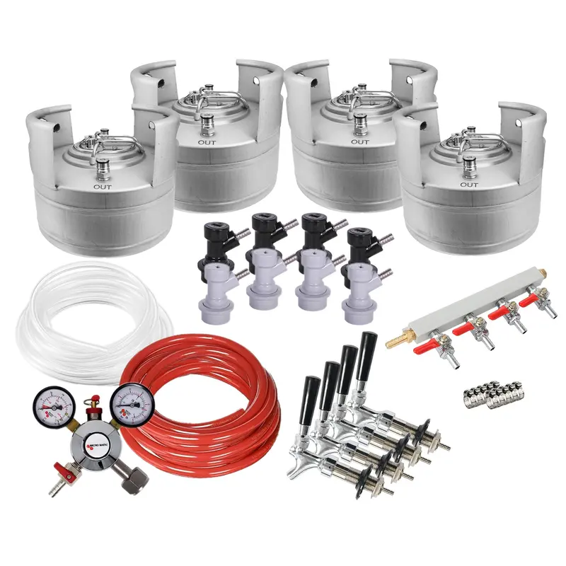 Quad 1.5-Gallon Ball Lock Kegging Kit – With Beer Shanks, 4-Way Gas Manifold & Dual-Gauge Regulator 1