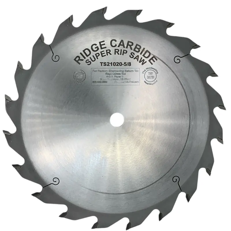 Ridge Carbide 10-Inch 20-Tooth Str Super Rip Blade – +20° Hook, 5/8" Arbor, Full Kerf (0.125") For High-Output Timber Ripping 1