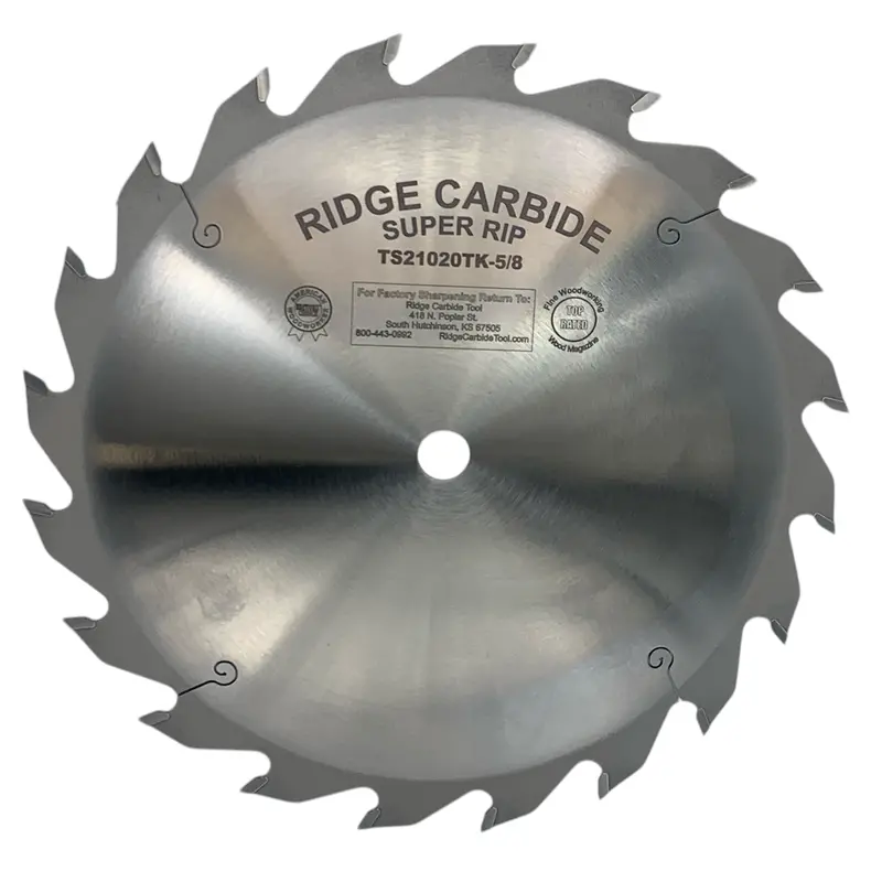 Ridge Carbide 10-Inch 20-Tooth Str Super Rip Blade – +20° Hook, 5/8" Arbor, Ultra-Thin Kerf (0.072") For Minimal-Waste Solid-Wood Ripping 1
