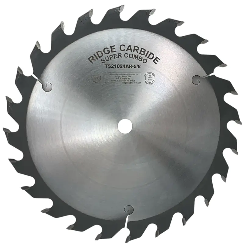 Ridge Carbide 10-Inch 24-Tooth Alternate Raker (2+1) Super Combo Blade – +20° Hook, 5/8" Arbor, Full Kerf (0.125") For Aggressive General-Purpose Tasks 1