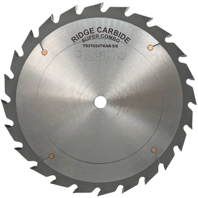 Ridge Carbide 10-Inch 24-Tooth Alternate Raker (2+1) Super Combo Blade – +20° Hook, 5/8" Arbor, Thin Kerf (0.102") For Reduced-Vibration Rough Cutting 1