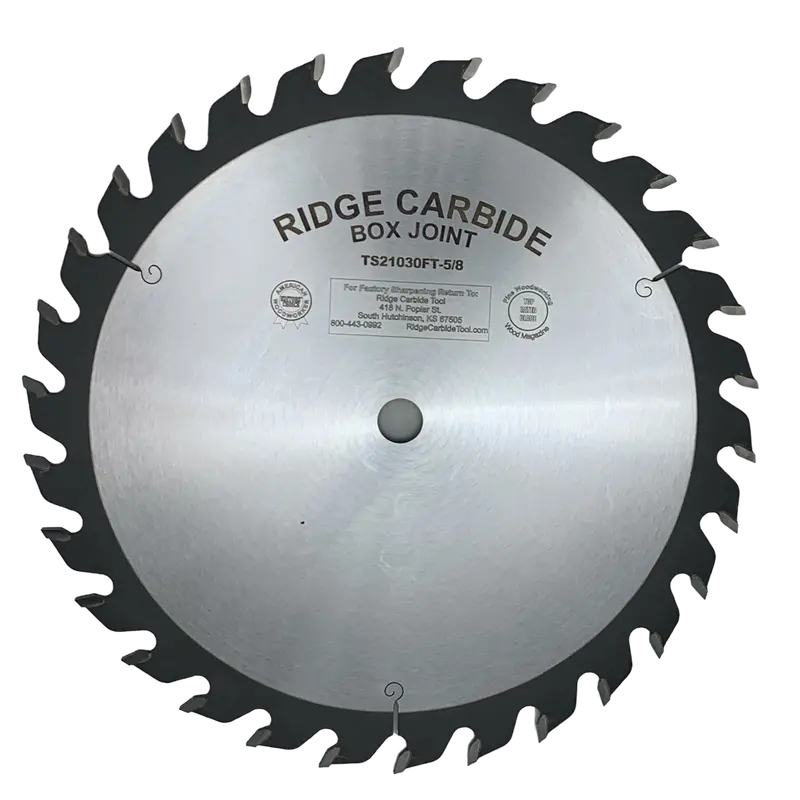 Ridge Carbide 10-Inch 30-Tooth Str Box Joint Rip Blade – +20° Hook, 5/8" Arbor, Full Kerf (0.125") For High-Speed Joinery Cuts 1