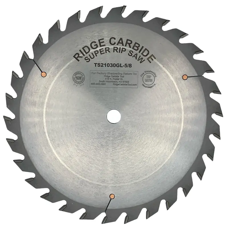 Ridge Carbide 10-Inch 30-Tooth Tcg Glue-Joint Rip Blade – +20° Hook, 5/8" Arbor, Wide Full Kerf (0.145") For Low-Friction Solid-Wood Ripping 1