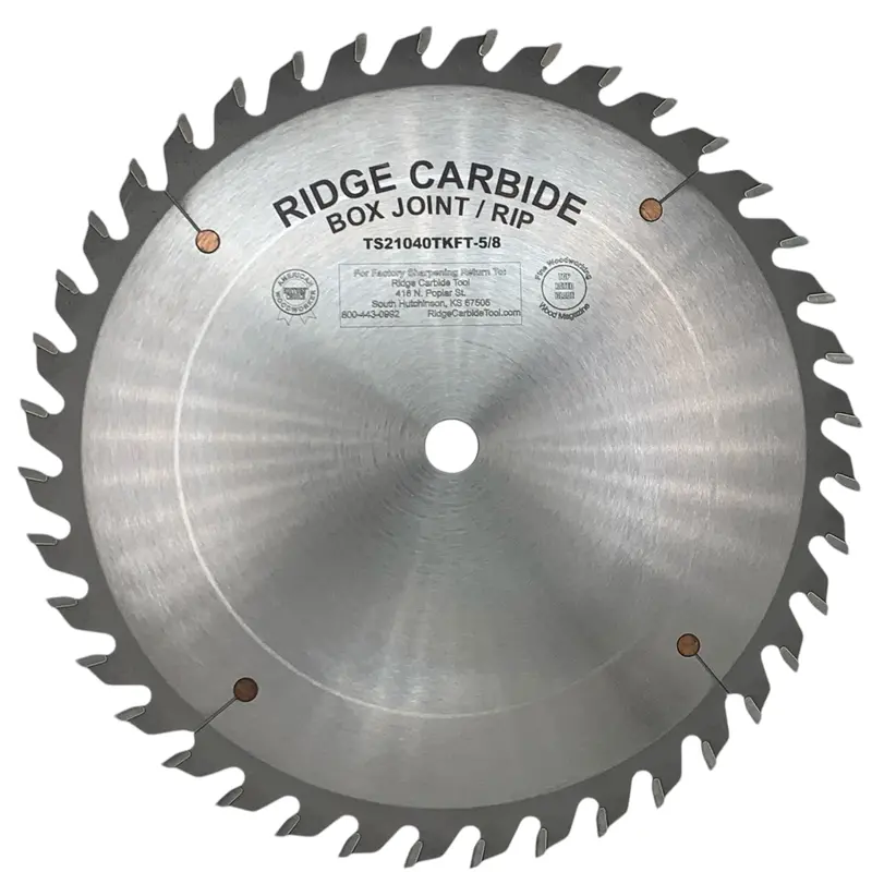 Ridge Carbide 10-Inch 40-Tooth Str Box Joint Blade – +15° Hook, 5/8" Arbor, Thin Kerf (0.095") For Fine-Tuned Joint Cuts In Solid Wood 1