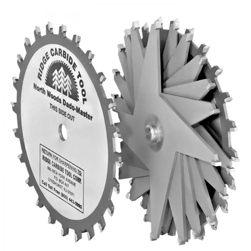 Ridge Carbide 8" Super Dado Blade Set: 24T Main Blade + 8X4T Chippers, -5° Hook, 5/8" Bore 1