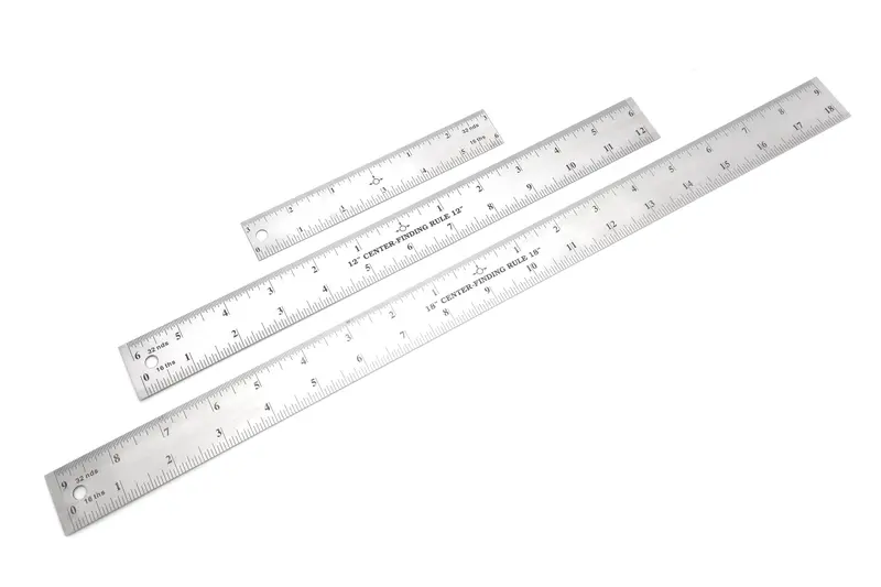 Stainless Steel Center-Finding Ruler Trio: 6", 12", And 18" With Fine 1/16" & 1/32" Markings 1
