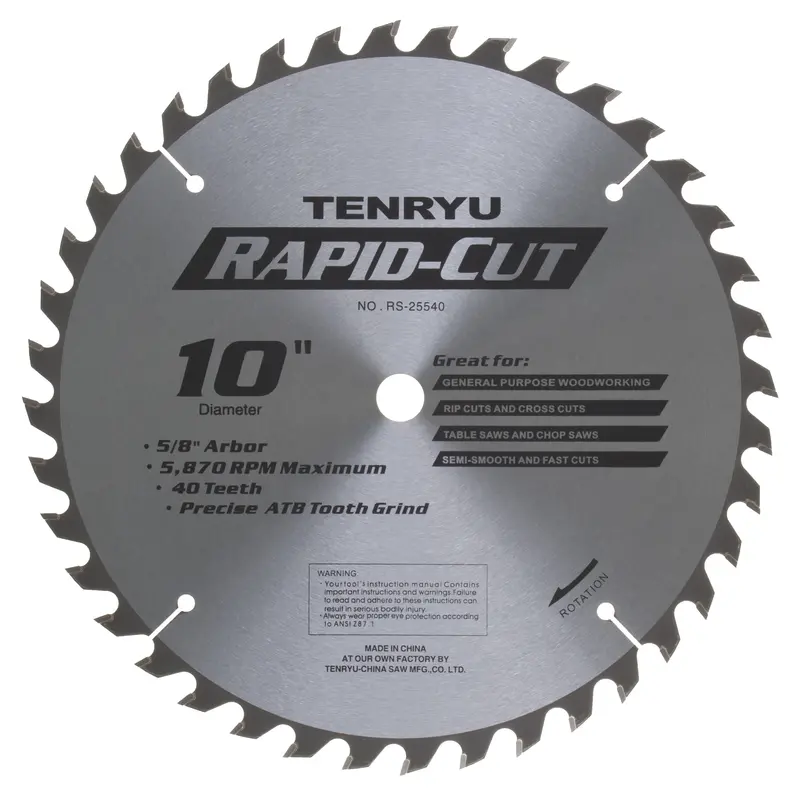 Tenryu 10-Inch 40-Tooth General-Purpose Wood-Cutting Blade – Semi-Smooth Finish (Rs-25540) 1