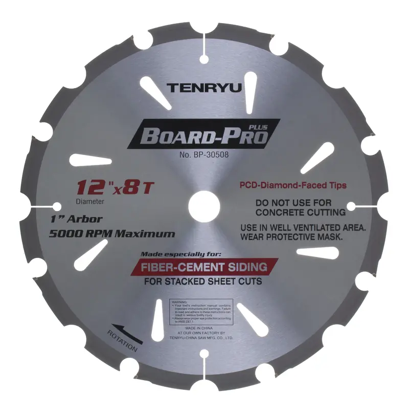Tenryu 12-Inch 8-Tooth Fiber Cement Blade – Optimized For Hard, Abrasive Materials (Bp-30508) 1