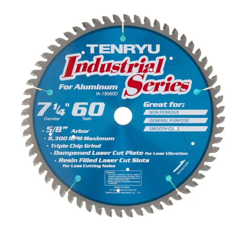 Tenryu 7-1/4-Inch 60-Tooth Non-Ferrous Blade For Aluminum – Burr-Free Smooth Cuts (Ia-18560D) 1