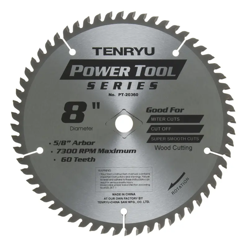 Tenryu 8-Inch 60-Tooth Wood-Cutting Circular Blade – Smooth Finish (Pt-20360) 1