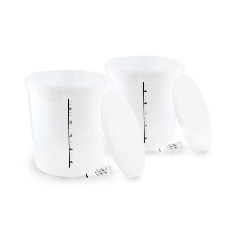 Two-Pack: 8.5-Gallon Food-Grade Plastic Fermentation Buckets With Drilled Lids, Grommets, And Airlocks 1
