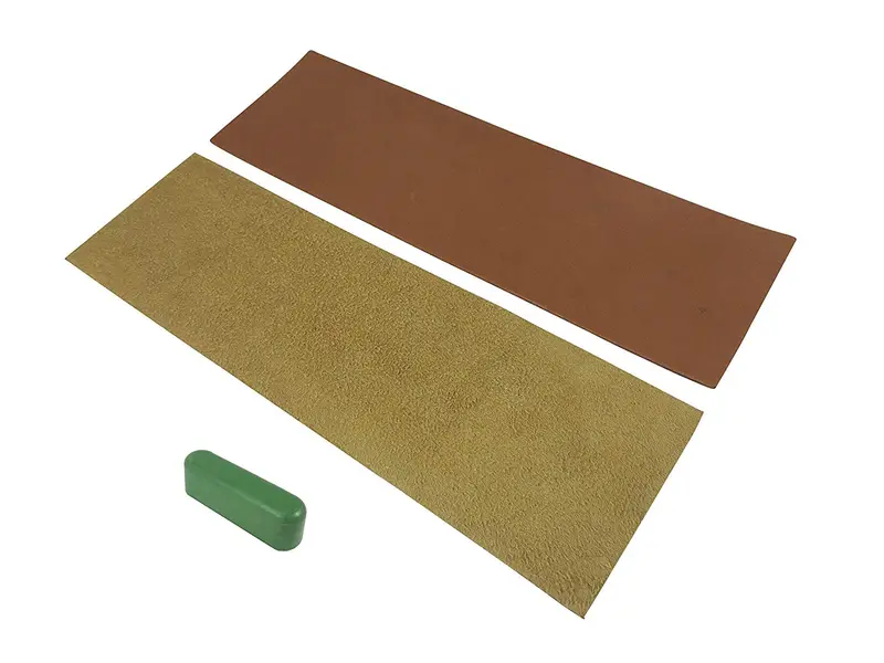 Two-Piece Leather Strop Kit: 3" × 10" Strips + 1.2 Oz Chromium Oxide Polishing Compound (0.5 Micron) 1