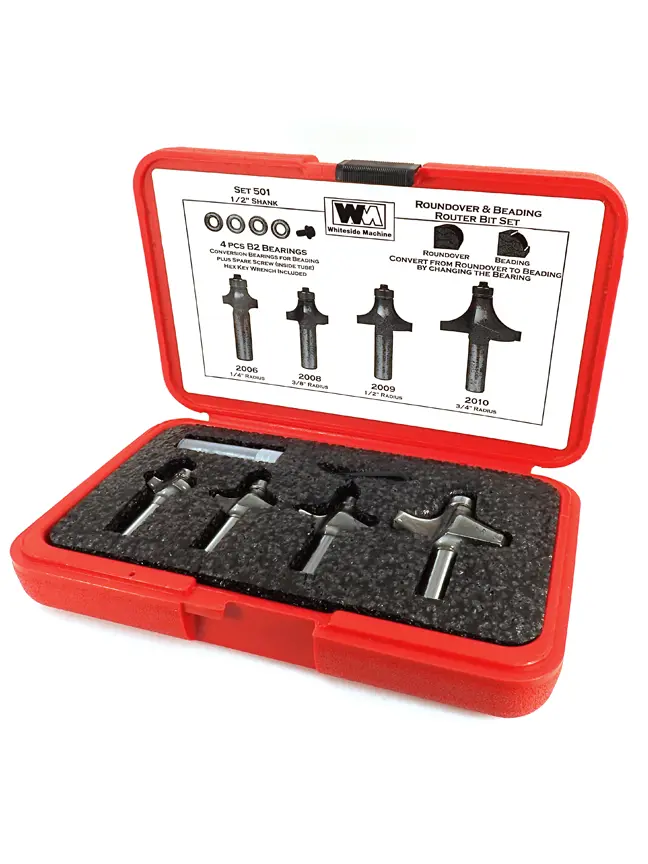 Whiteside 4-Piece Roundover And Beading Bit Set – 1/2" Shank 1