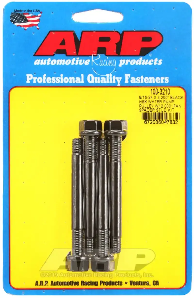 Arp 5/16-24 X 3.250In Black Hex Wheel Stud Kit – Includes 2.000In Fan Spacer For Water Pump Pulley Applications 1