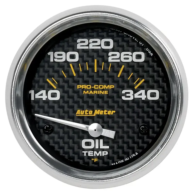 Autometer 200765-40 Marine-Grade Oil Temperature Gauge – 2-5/8" Carbon Fiber Dial, 140–300°F Electric Sensor 1