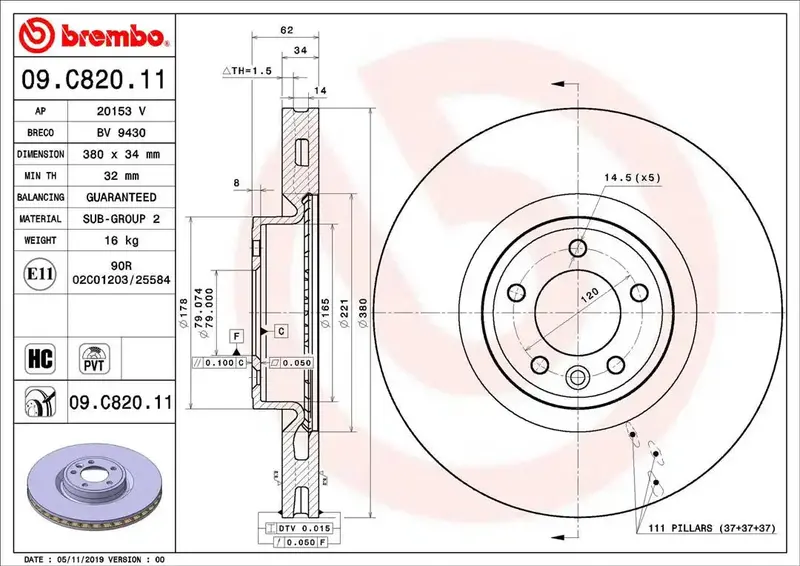Brembo 09C82011C02 High-Performance Brake Rotor 1
