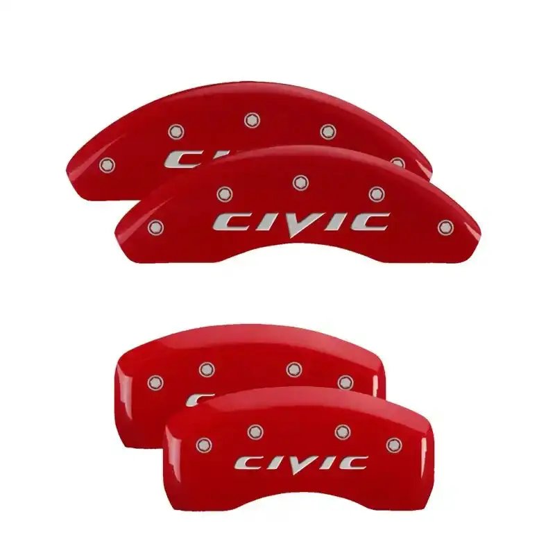 Mgp 4-Piston Caliper Covers – Engraved Front & Rear, Honda-Specific, Red Finish With Silver Accents 1