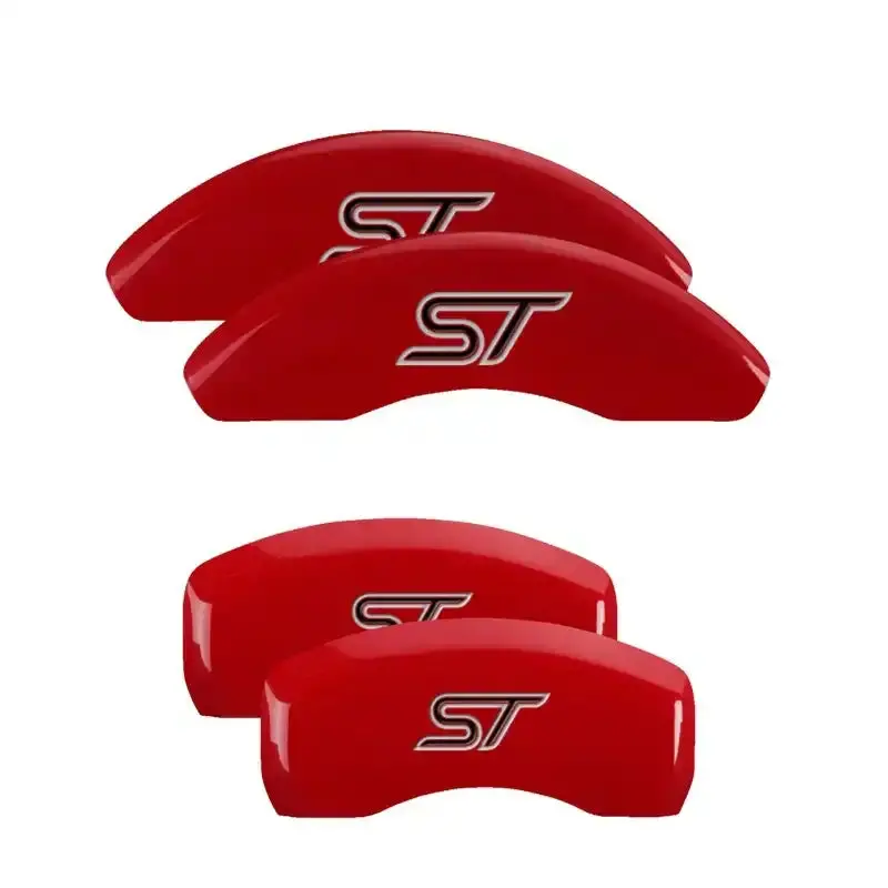 Mgp Engraved 4-Piston Caliper Covers – Red Finish With Silver Chrome Accents 1